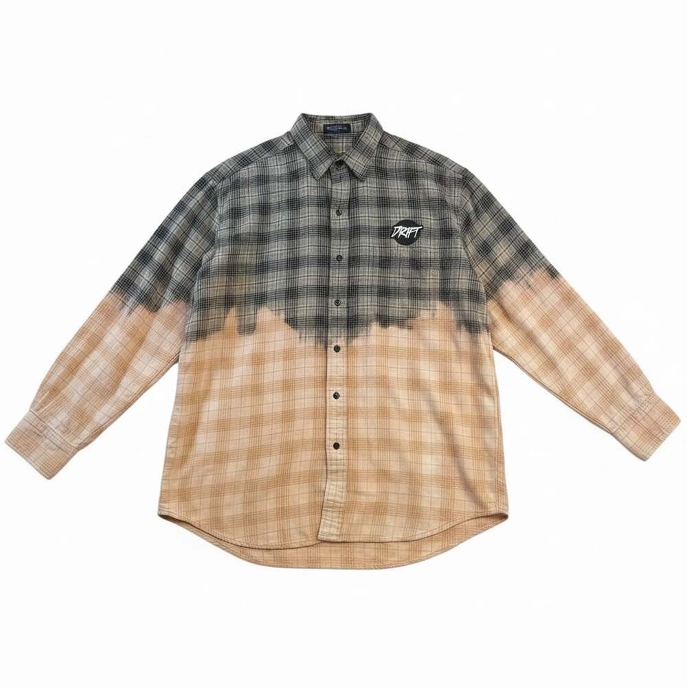 Britches Vintage Bleached Dip-Dye Plaid Flannel Shirt with Drift Patch